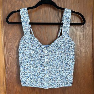 NWOT Abercrombie Smocked Corset Cami, Blue Floral Motif, S